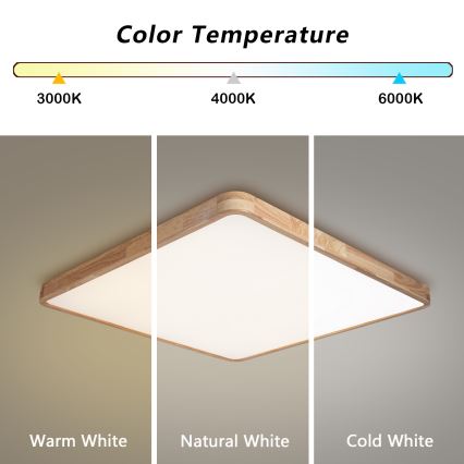 BRILAGI - LED dimbar takarmatur WOODLINE SQUARE LED/100W/230V 3000-6000K ek 80x80 cm + fjärrkontroll
