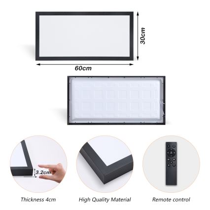 Brilagi - LED dimbar badrumsarmatur FRAME SMART LED/30W/230V 30x60 cm 3000-6000K  IP44 svart  + fjärrkontroll