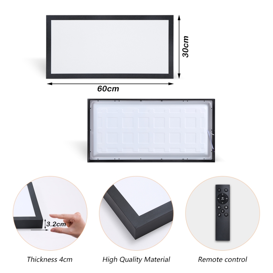 Brilagi - LED dimbar badrumsarmatur FRAME SMART LED/30W/230V 30x60 cm 3000-6000K  IP44 svart  + fjärrkontroll