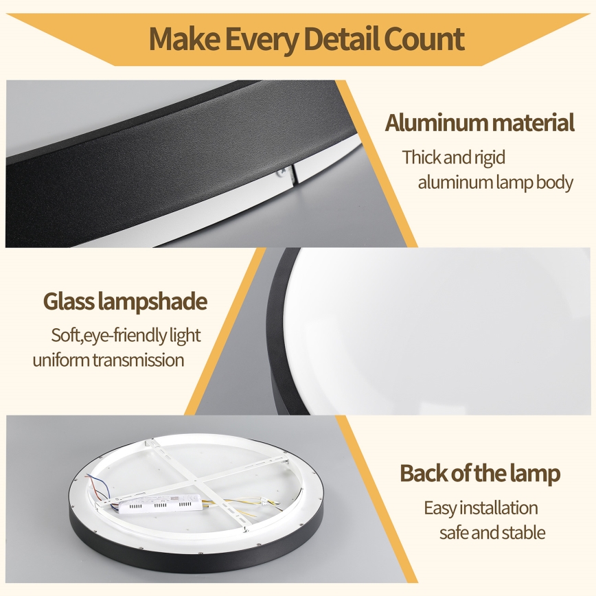 Brilagi - Dimbart LED-takarmatur GLASS POOL DOUBLE LED/48W/230V 3000-6000K 40 cm svart + fjärrkontroll