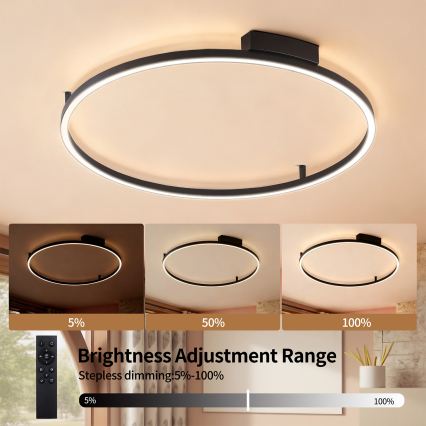 Brilagi - Dimbart LED-taklampa PORTOFINO LED/60W/230V 3000-6000K Ø 80 cm svart + fjärrkontroll