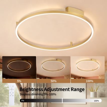 Brilagi - LED-dimbart takarmatur PORTOFINO LED/60W/230V 3000-6000K Ø 80 cm guld + fjärrkontroll