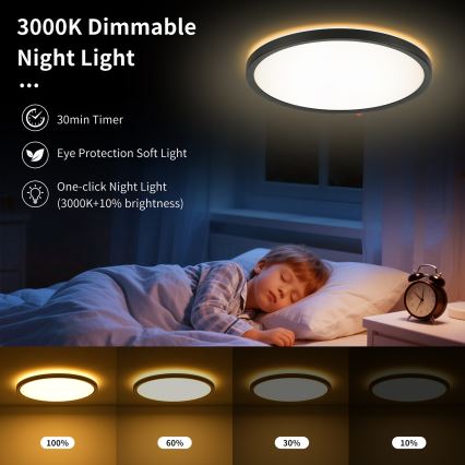 Brilagi - Dimmbar LED-takarmatur ULTRA SLIM LED/24W/230V 2700-6500K Ø 42 cm svart + fjärrkontroll