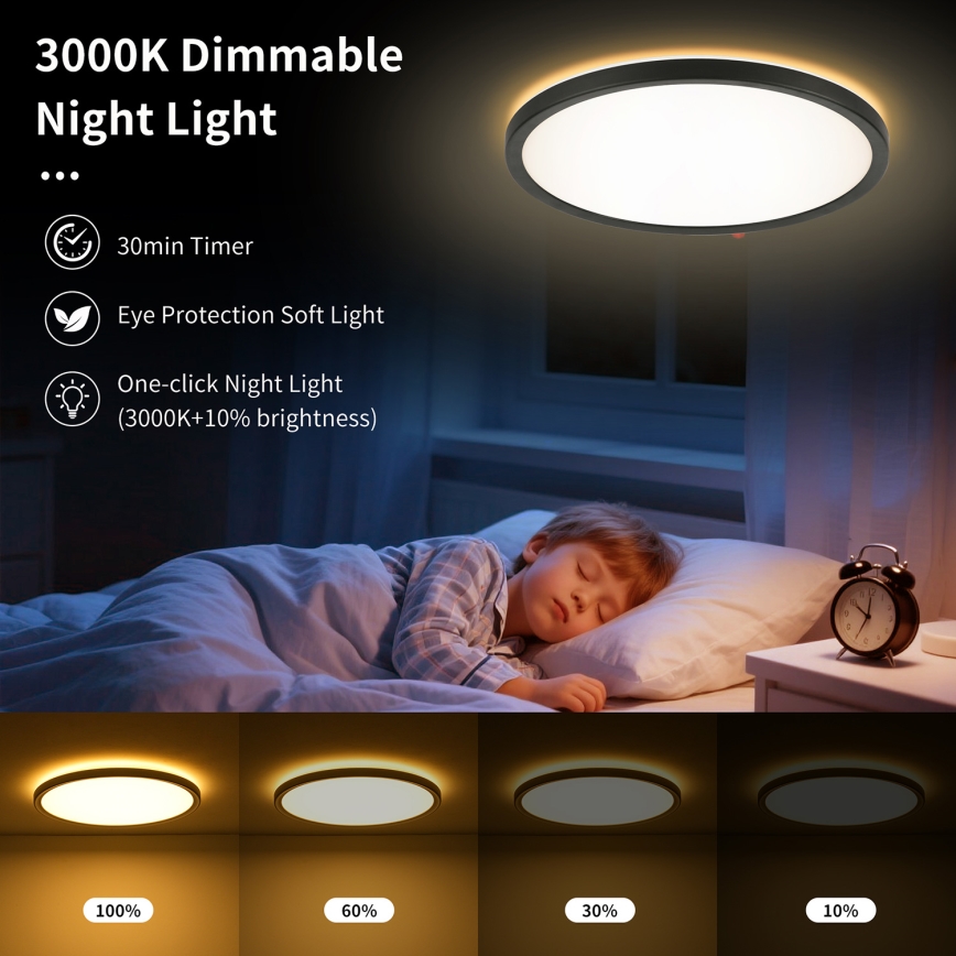Brilagi - Dimmbar LED-takarmatur ULTRA SLIM LED/24W/230V 2700-6500K Ø 42 cm svart + fjärrkontroll