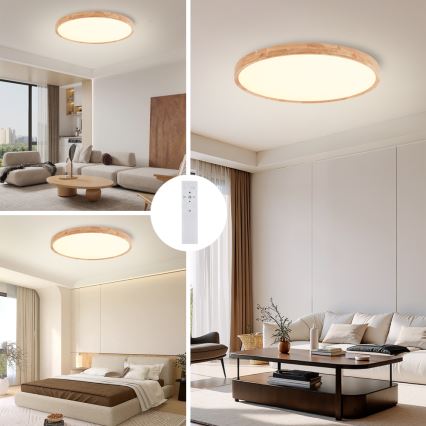 Brilagi - Dimbart LED-takarmatur WOODROUND LED/70W/230V 3000-6000K Ø 80 cm trä CRI 90 + fjärrkontroll