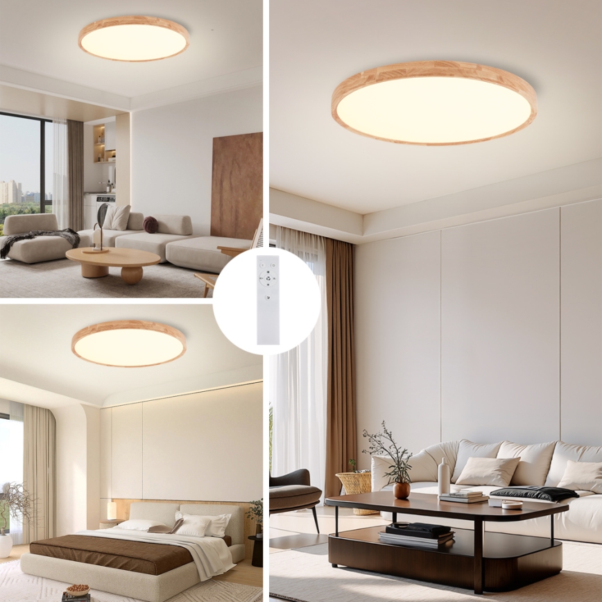 Brilagi - Dimbart LED-takarmatur WOODROUND LED/70W/230V 3000-6000K Ø 80 cm trä CRI 90 + fjärrkontroll