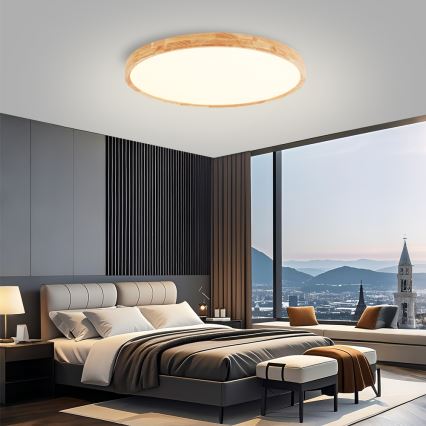 Brilagi - Dimbart LED-takarmatur WOODROUND LED/70W/230V 3000-6000K Ø 80 cm trä CRI 90 + fjärrkontroll