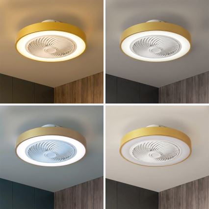 Brilagi - LED-dimbar taklampa med fläkt, 38W/230V, 3000-6500K, Ø 50 cm, guldfärgad + fjärrkontroll