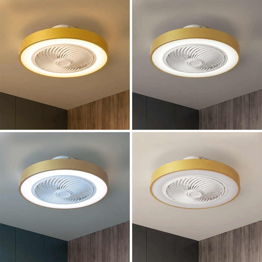 Brilagi - LED-dimbar taklampa med fläkt, 38W/230V, 3000-6500K, Ø 50 cm, guldfärgad + fjärrkontroll