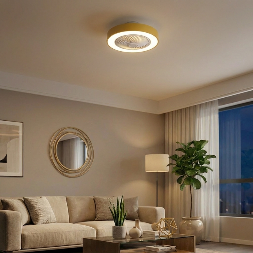 Brilagi - LED-dimbar taklampa med fläkt, 38W/230V, 3000-6500K, Ø 50 cm, guldfärgad + fjärrkontroll