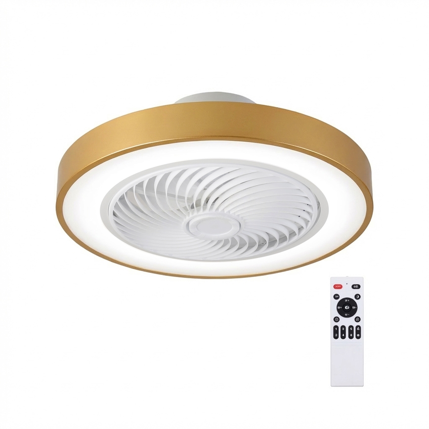 Brilagi - LED-dimbar taklampa med fläkt, 38W/230V, 3000-6500K, Ø 50 cm, guldfärgad + fjärrkontroll