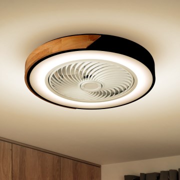 Brilagi - dimbart LED-taklampa med fläkt LED/30W/230V 3000-6500K Ø 50 cm svart/ek + fjärrkontroll