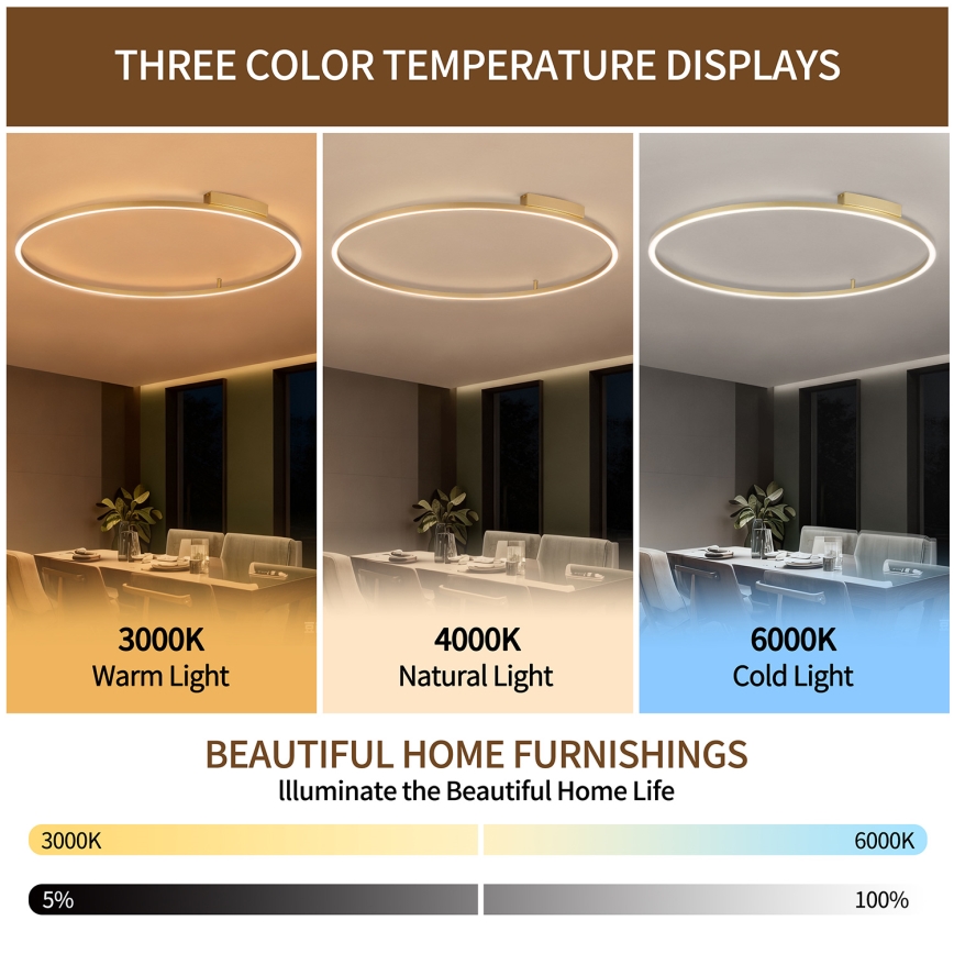 Brilagi - Dimbar LED-taklampa PORTOFINO LED/85W/230V 3000-6000K Ø 120 cm guld + fjärrkontroll