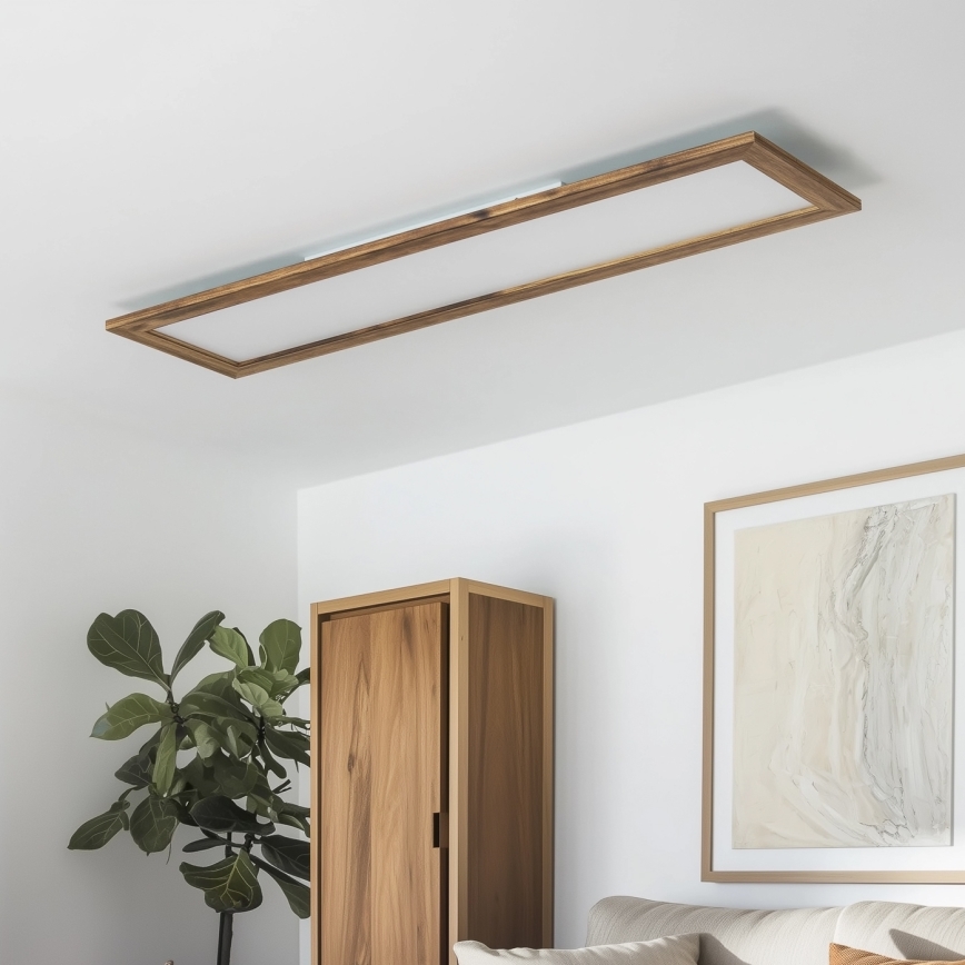 Brilagi - Dimbart LED-takarmatur SLIMFRAME WOOD LED/58W/230V 124x33,7 cm 3000-6000K brun + fjärrkontroll