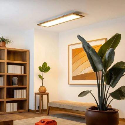 Brilagi - Dimbart LED-takarmatur SLIMFRAME WOOD LED/58W/230V 124x33,7 cm 3000-6000K brun + fjärrkontroll