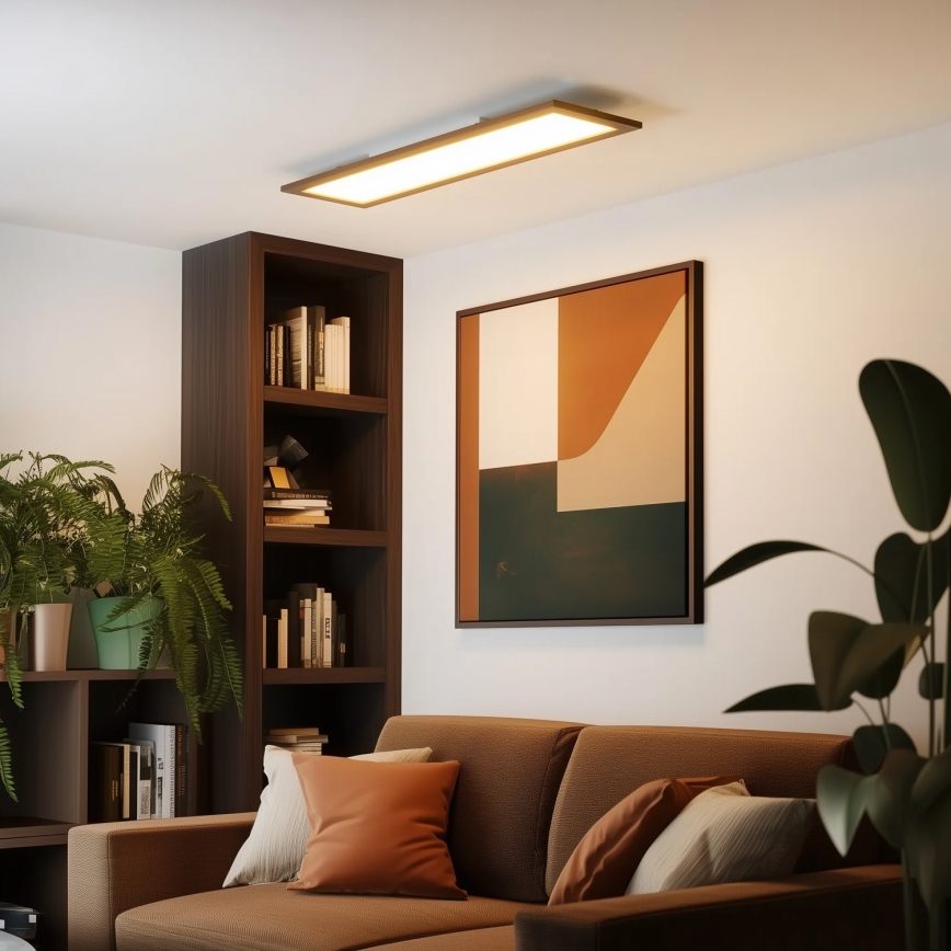 BRILAGI - Dimmbar LED-taklampa SLIMFRAME WOOD LED/58W/230V 124x34 cm 3000-6000K mörkbrun + fjärrkontroll