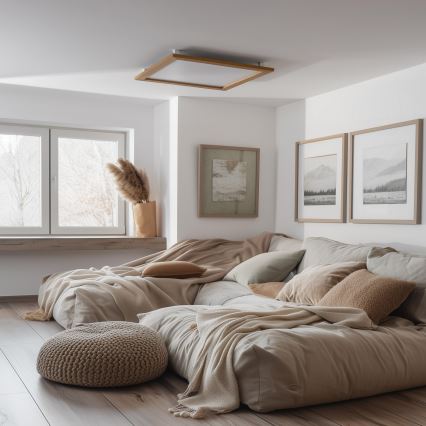 Brilagi - Dimbart LED-takarmatur SLIMFRAME WOOD LED/58W/230V 64x64 cm 3000-6000K brun + fjärrkontroll