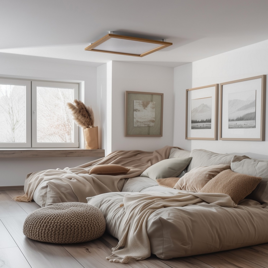 Brilagi - Dimbart LED-takarmatur SLIMFRAME WOOD LED/58W/230V 64x64 cm 3000-6000K brun + fjärrkontroll