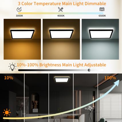 Brilagi - LED Dimbar taklampa ULTRA SLIM LED/18W/230V 2700-6500K 30x30 cm svart + fjärrkontroll