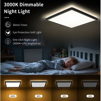 Brilagi - LED Dimbar taklampa ULTRA SLIM LED/18W/230V 2700-6500K 30x30 cm svart + fjärrkontroll