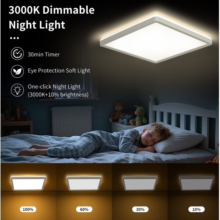 Brilagi - ULTRA SLIM dimbar LED-takarmatur 18W/230V 2700-6500K 30x30 cm vit + fjärrkontroll