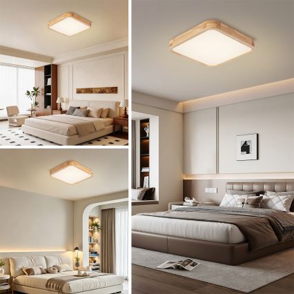 BRILAGI - Dimbart LED-takarmatur WOODLINE SQUARE LED/48W/230V 3000-6000K ek 40x40 cm + fjärrkontroll