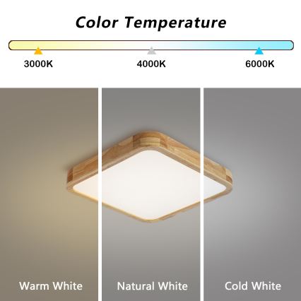 BRILAGI - Dimbart LED-takarmatur WOODLINE SQUARE LED/48W/230V 3000-6000K ek 40x40 cm + fjärrkontroll