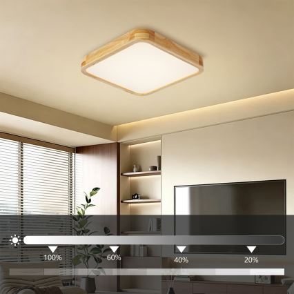 BRILAGI - Dimbart LED-takarmatur WOODLINE SQUARE LED/48W/230V 3000-6000K ek 40x40 cm + fjärrkontroll
