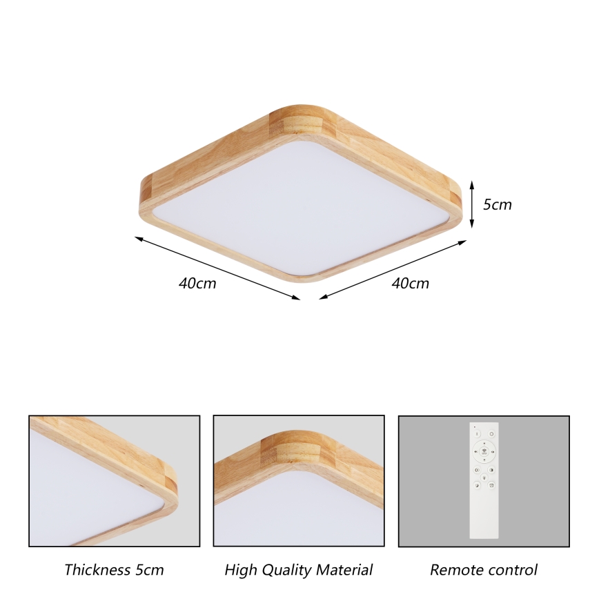 BRILAGI - Dimbart LED-takarmatur WOODLINE SQUARE LED/48W/230V 3000-6000K ek 40x40 cm + fjärrkontroll