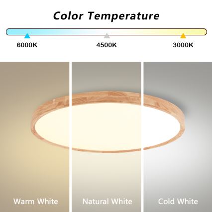 Brilagi - Dimbart LED-takarmatur WOODROUND LED/40W/230V 3000-6000K Ø 60 cm trä CRI 90 + fjärrkontroll