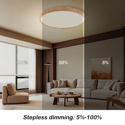 Brilagi - Dimbart LED-takarmatur WOODROUND LED/40W/230V 3000-6000K Ø 60 cm trä CRI 90 + fjärrkontroll
