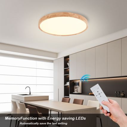 Brilagi - Dimbart LED-takarmatur WOODROUND LED/40W/230V 3000-6000K Ø 60 cm trä CRI 90 + fjärrkontroll