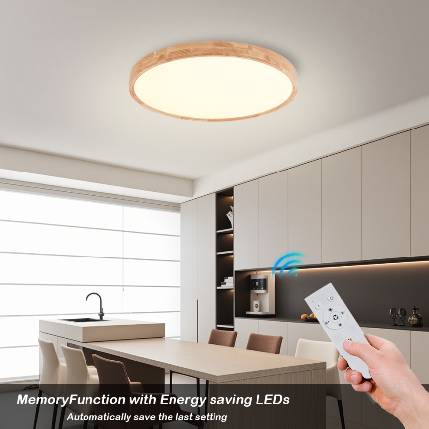 Brilagi - Dimbart LED-takarmatur WOODROUND LED/40W/230V 3000-6000K Ø 60 cm trä CRI 90 + fjärrkontroll