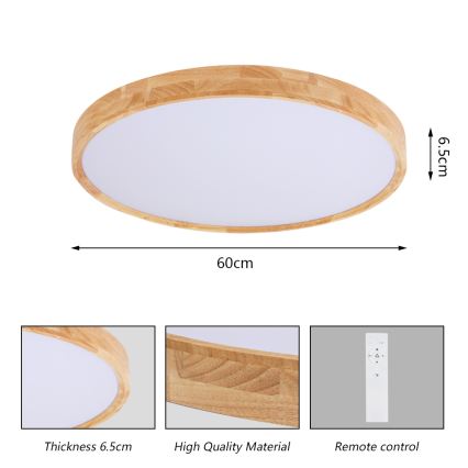 Brilagi - Dimbart LED-takarmatur WOODROUND LED/40W/230V 3000-6000K Ø 60 cm trä CRI 90 + fjärrkontroll