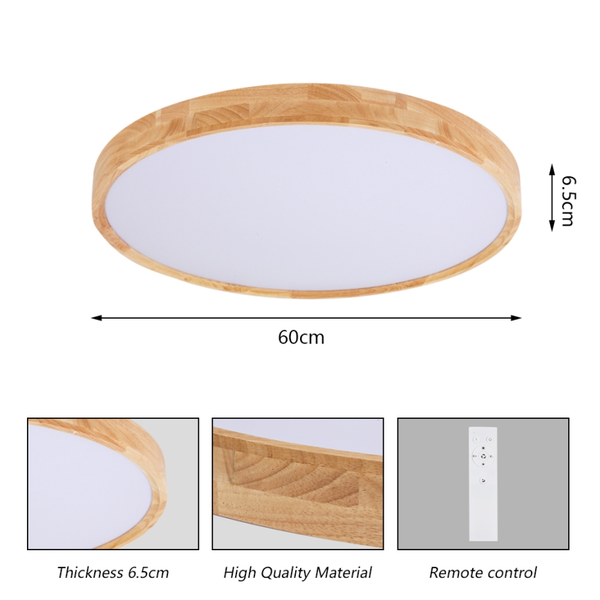 Brilagi - Dimbart LED-takarmatur WOODROUND LED/40W/230V 3000-6000K Ø 60 cm trä CRI 90 + fjärrkontroll