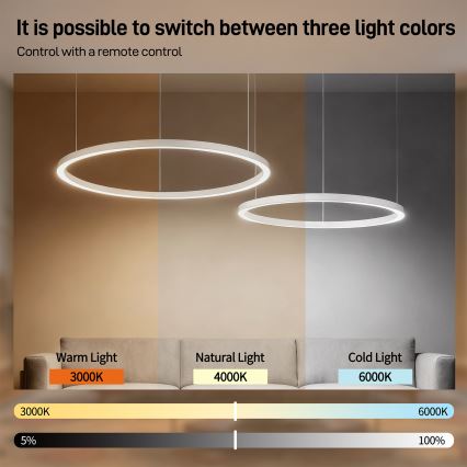 Brilagi - LED-dimbar pendellampa på vajer PORTOFINO LED/98W/230V 3000-6000K vit + fjärrkontroll