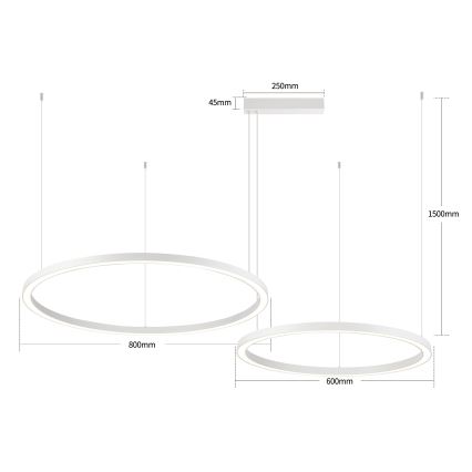 Brilagi - LED-dimbar pendellampa på vajer PORTOFINO LED/98W/230V 3000-6000K vit + fjärrkontroll