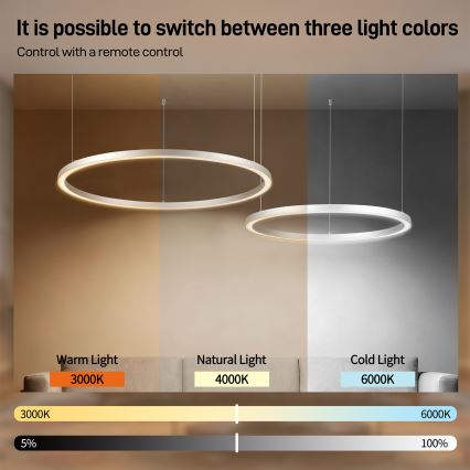 Brilagi - LED dimbar taklampa på vajer PORTOFINO LED/98W/230V 3000-6000K silverfärgad + fjärrkontroll