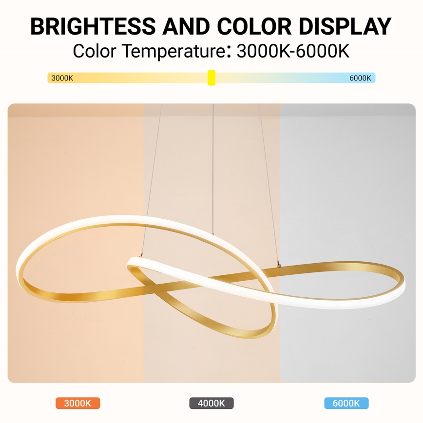 Brilagi - dimbar LED-pendellampa på vajer INFINITY LED/80W/230V 3000-6000K 80x80 cm guld + fjärrkontroll