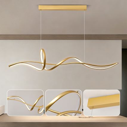Brilagi - LED-dimmbar pendellampa med vajer SIGNATURE LED/55W/230V 3000-6000K 120x23 cm guld + fjärrkontroll
