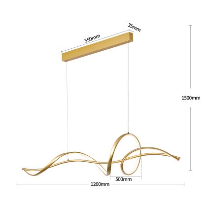 Brilagi - LED-dimmbar pendellampa med vajer SIGNATURE LED/55W/230V 3000-6000K 120x23 cm guld + fjärrkontroll