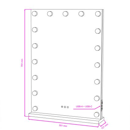 BRILAGI - Dimbart LED-sminkspegel HOLLYWOOD LED/15W/230V CCT + 2x USB 55x77 cm svart