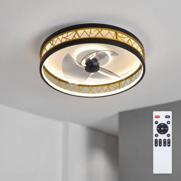 Brilagi - Dimmbar LED-takfläkt LED/34W/230V 3000-6500K Ø 50 cm svart/guld + fjärrkontroll