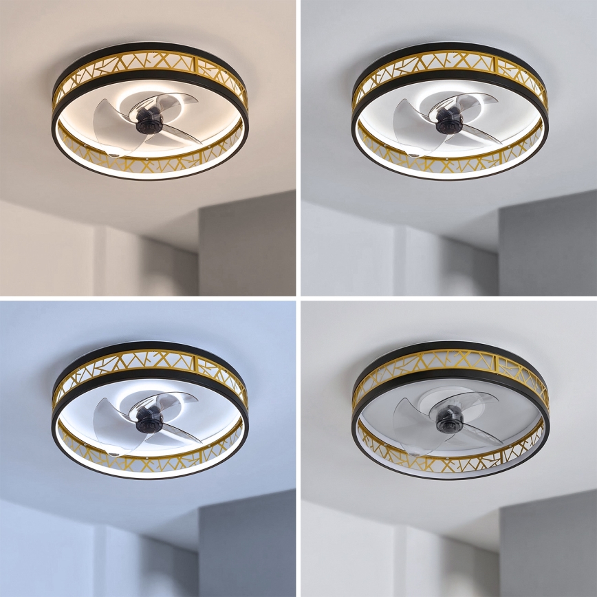 Brilagi - dimbar LED-takfläkt LED/34W/230V 50 cm svart/guld + fjärrkontroll