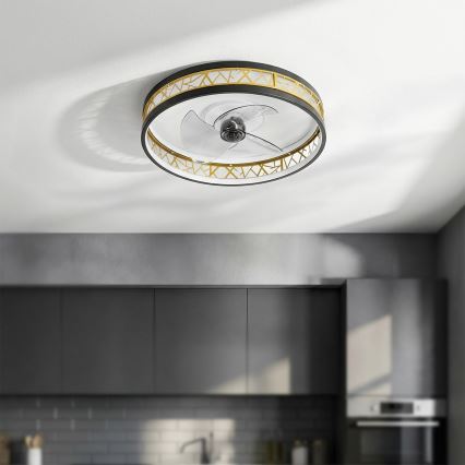 Brilagi - dimbar LED-takfläkt LED/34W/230V 50 cm svart/guld + fjärrkontroll