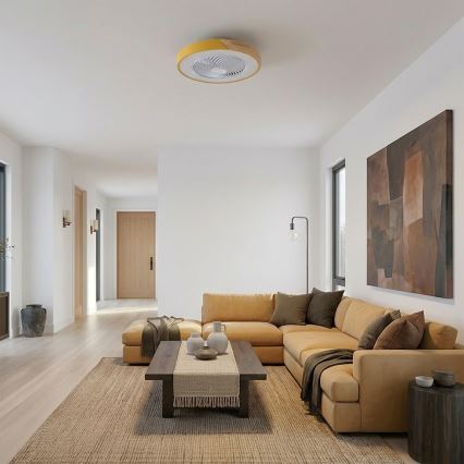 Brilagi - LED dimbar taklampa med fläkt LED/38W/230V 3000-6500K 3000-6500K Ø 50 cm guld/ek + fjärrkontroll