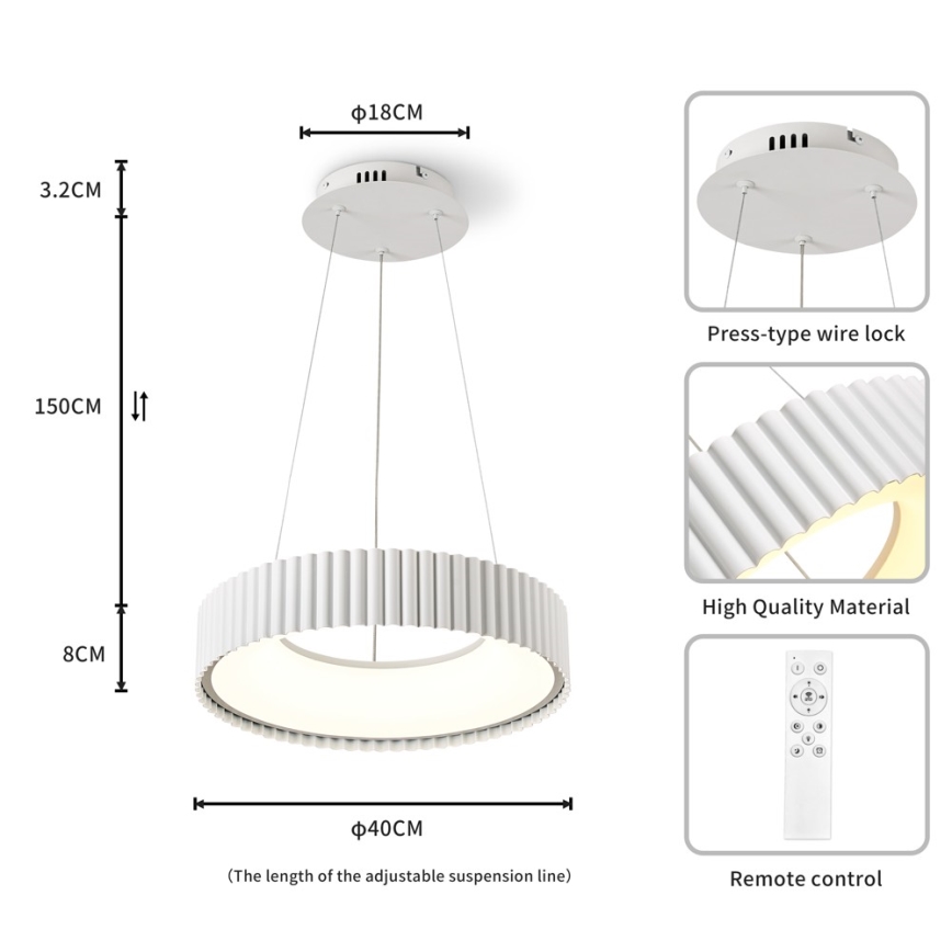 BRILAGI - LED-dimbar pendellampa med vajerupphängning FALCON MODERN LED/30W/230V 3000-6000K Ø 40 cm vit + fjärrkontroll