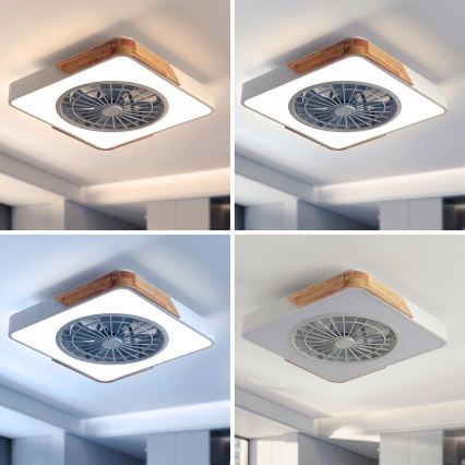 Brilagi - Dimbart LED-takarmatur med fläkt LED/38W/230V 3000-6500K 50x50 cm vit/ek + fjärrkontroll
