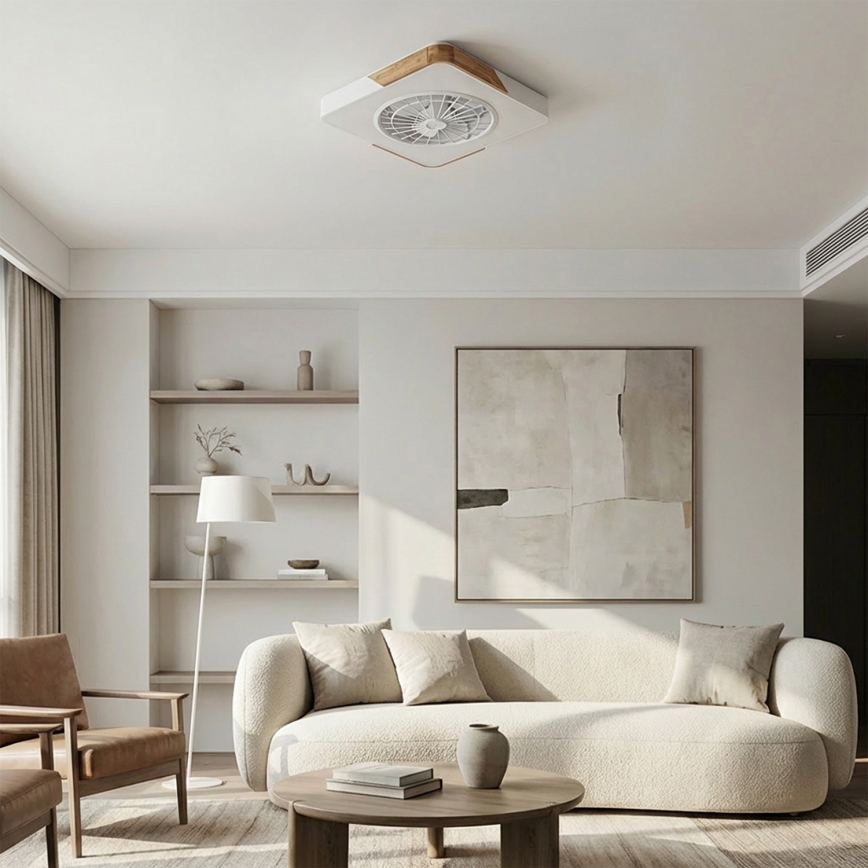 Brilagi - Dimbart LED-takarmatur med fläkt LED/38W/230V 3000-6500K 50x50 cm vit/ek + fjärrkontroll