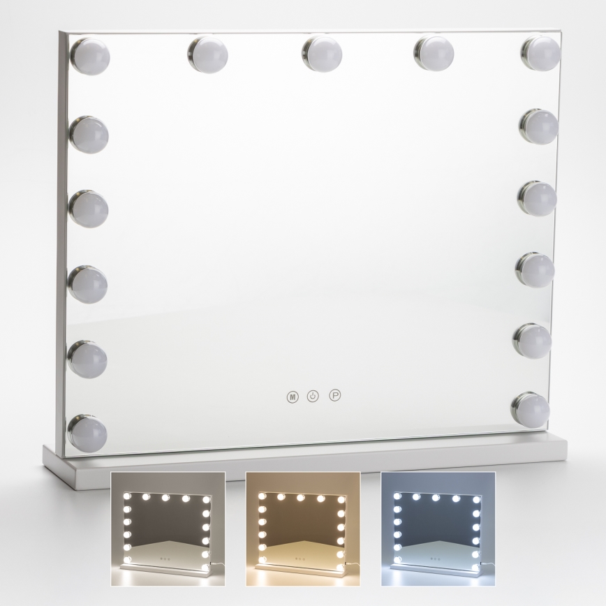 BRILAGI - Dimmbar sminkspegel HOLLYWOOD LED/15W/230V CCT + USB vit